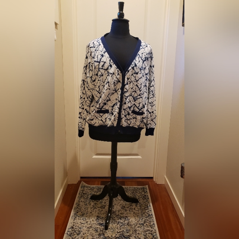 Thakoon Navy and White Patterned Womens Cardigan